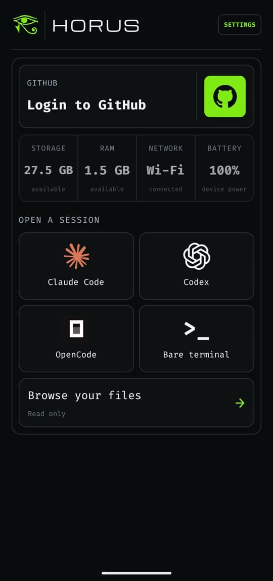 Horus launcher screen